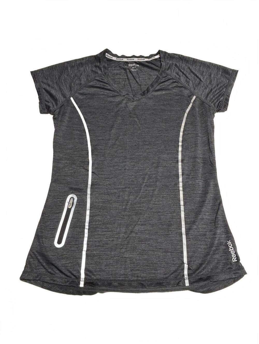 Reebok Athletic Performance Heather Grey V-Neck Tee Zipper Pocket Womens Size M